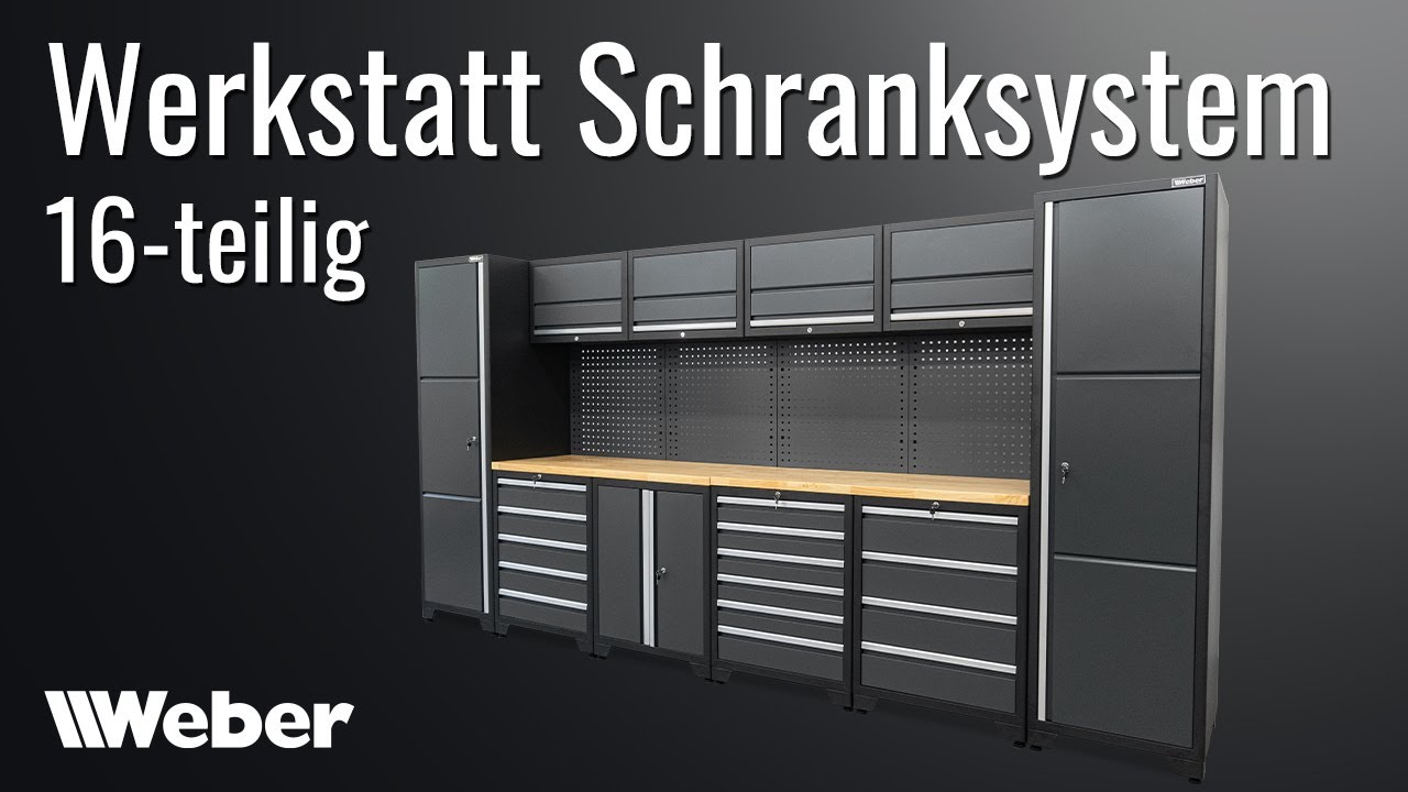 Weber Schranksystem 16-teilig: Werkstattwand mit ausreichend stauraum und großer Arbeitsfläche