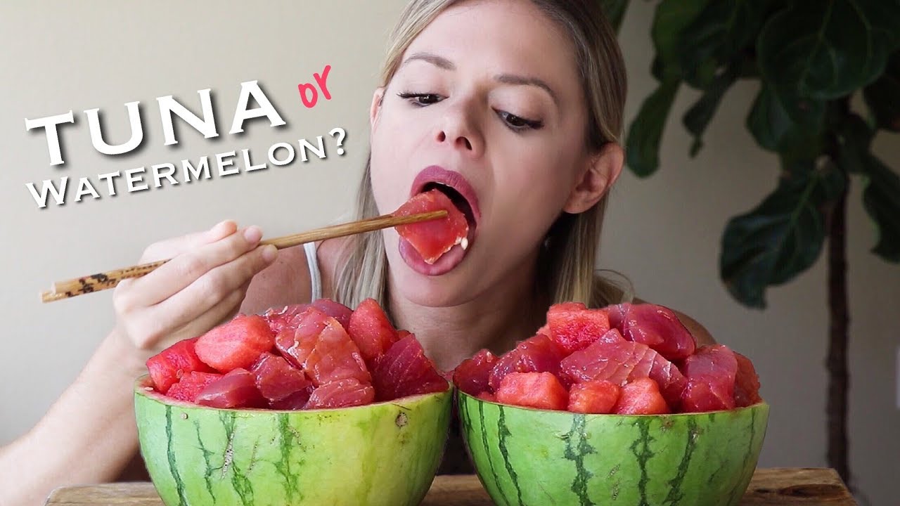 Spicy Tuna + Watermelon in a Watermelon Bowl | MUKBANG