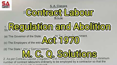 Contract Labour (Regulation &abolition) Act 1970 M.C.Q. in Hindi | By CS Shalini Agarwal