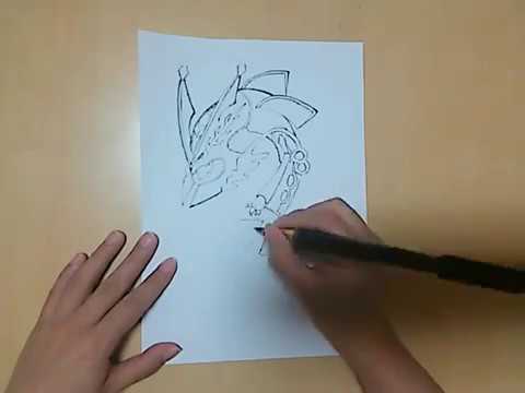 ポケモン メガレックウザrayquaza 筆ペンで描いてみた Pokemon サンムーン イラスト Youtube
