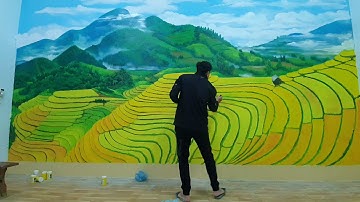 Vẽ Một Cánh Đồng Trên Núi / Tranh Acrylic / Ruộng Bậc Thang