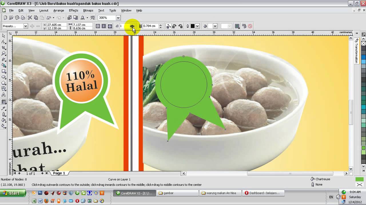 Video belajar  desain  spanduk  bakso kuah dengan  corelDRAW 