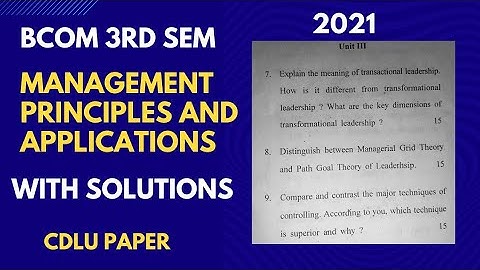 Management Principles and Application question paper 2021 With solutions | Bcom 3rd semester | cdlu