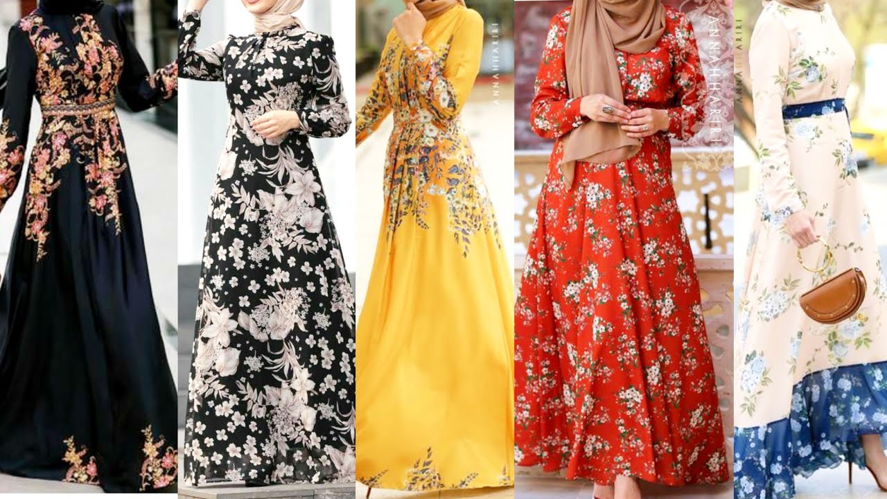 TRENDY FLORAL PRINT RUFFLE LONG GOWNS/ABAYA DRESS WITH RUFFLE FOR WOMENS 2020