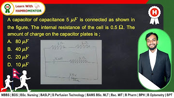 A capacitor of capacitance 5 is connected as shown in the figure. The internal resistance of the