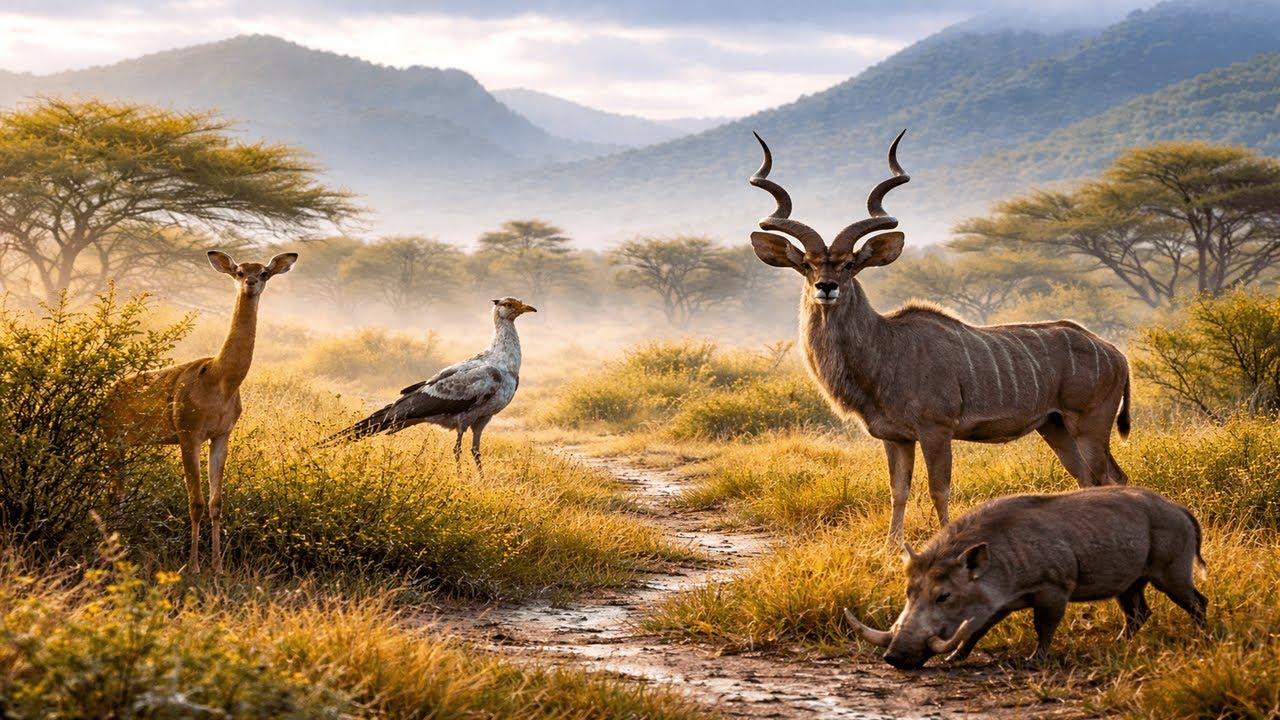 African Highlands in Mist | Kudu, Gerenuk & Secretary Bird | Wild Africa Documentary