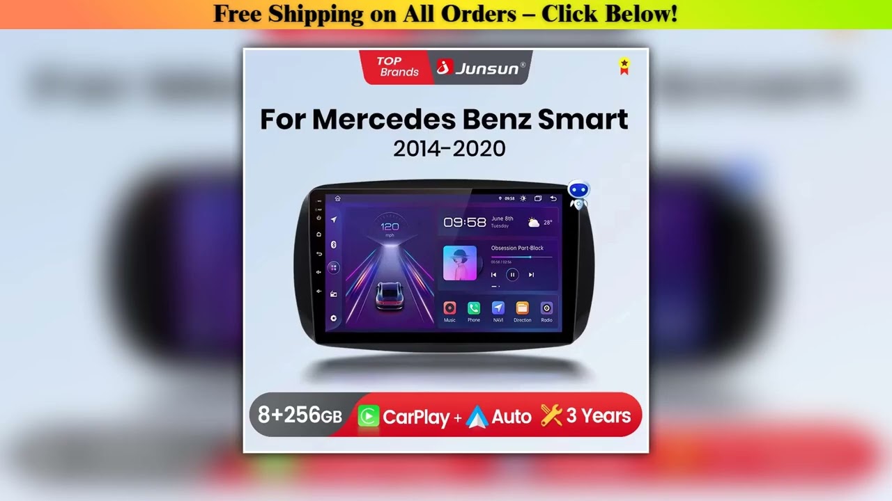 Junsun Wireless CarPlay Android Auto Car Radio For Mercedes Benz Smart 453 Fortwo 2014-2020 GPS