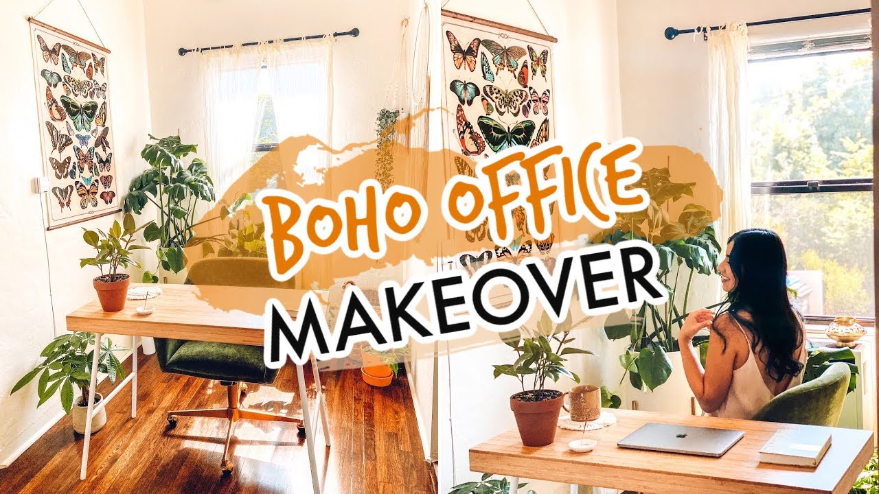 BOHO OFFICE MAKEOVER | Apartment Office Transformation, Decor Haul ...