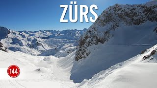 Skiing spectacular 4.3km long red piste 144 'Muggengrat-Täli' in Zürs St Anton Ski Arlberg.