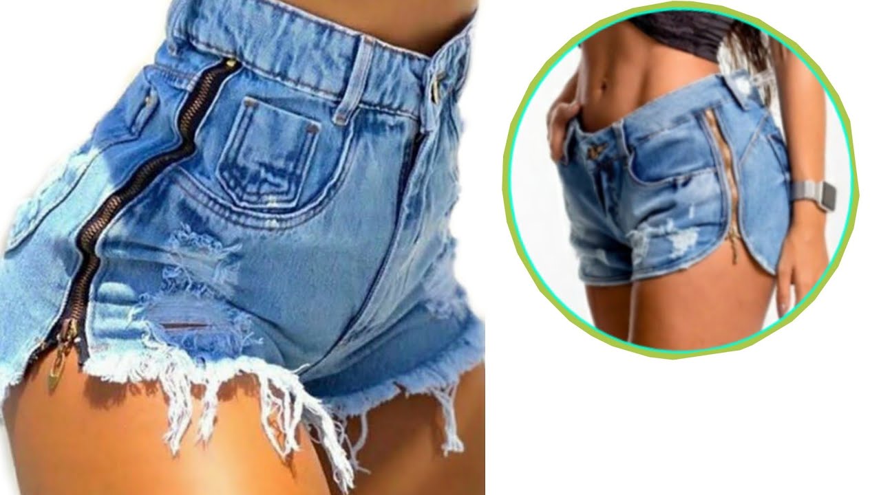 short jeans com ziper lateral