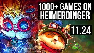 HEIMERDINGER vs TEEMO (TOP) | 3.7M mastery, Rank 5 Heimer, 1000+ games, 6/3/13 | KR Master | 11.24