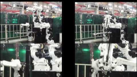 Motoman VA1400 multiple robot arc welding demo on automotive suspension