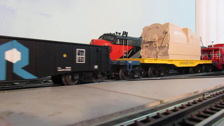 O scale model of a Grand Trunk Western fast freight train viewed from a realistic angle