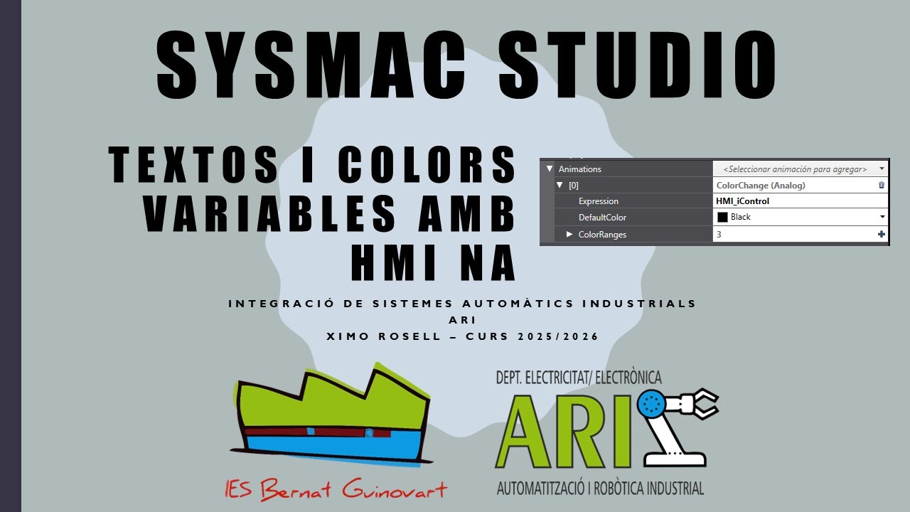 SYSMAC STUDIO. OMRON. HMI NA5. Textos i colors variables amb HMI NA.
