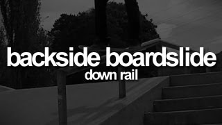 Backside Boardslide Down-Rail First-Person Skateboarding.