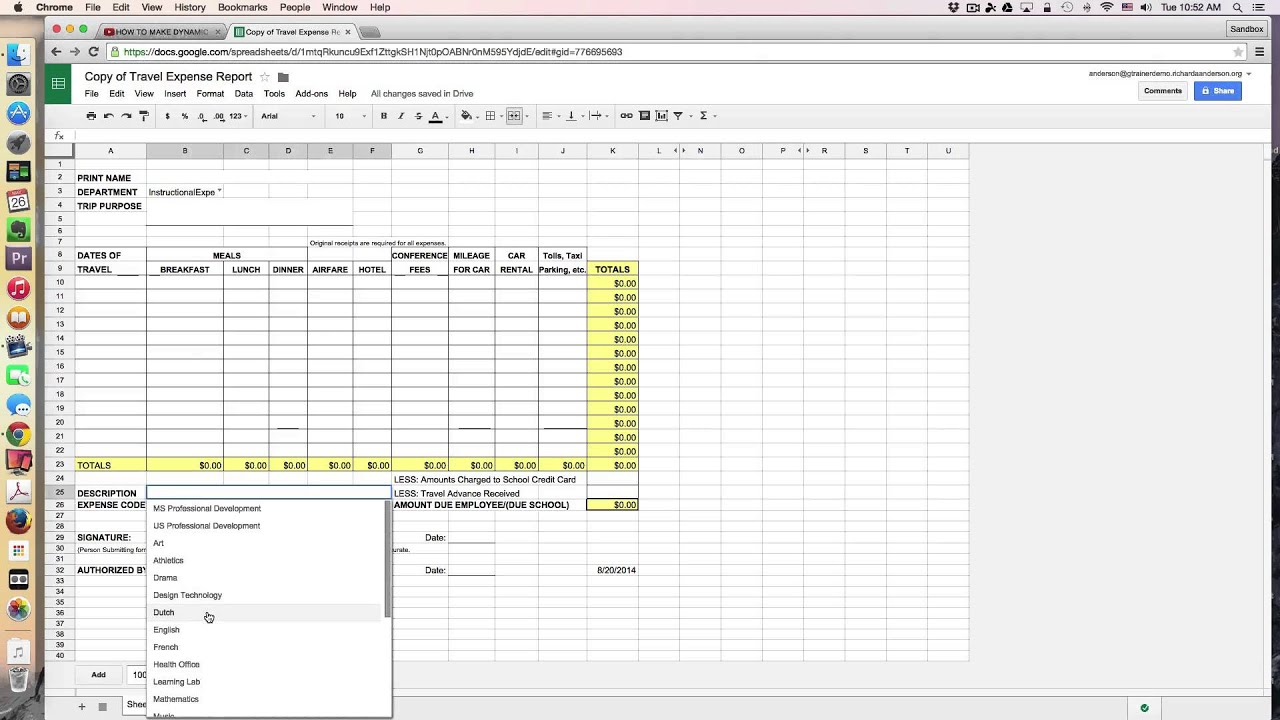 travel expense template google sheets