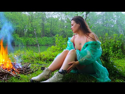 Solo beauty camping at the riverside | RELAXING AND SATISFYING RAIN ASMR