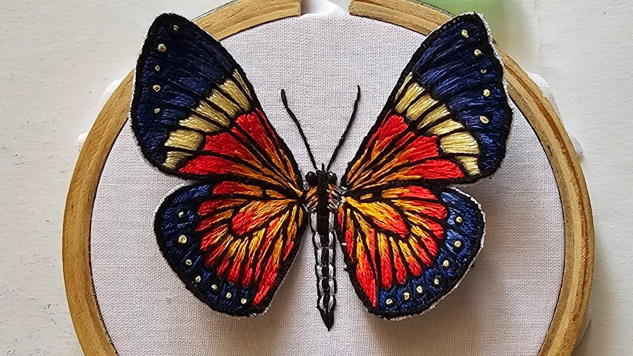 Vibrant 3D Butterfly Embroidery | Easy Stumpwork Technique | vithana 