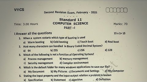 11th std computer science second revision exam question paper 2025