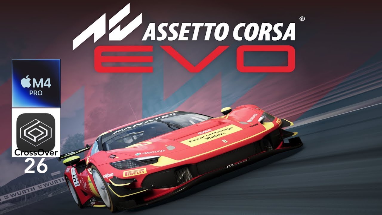 Assetto Corsa EVO, Mac M4 Pro, CrossOver: Performance test