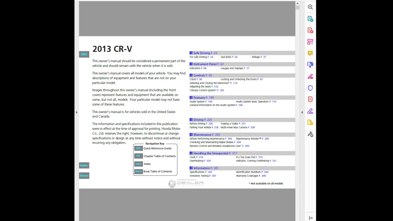 2013 Honda CRV Owners Manual - YouTube