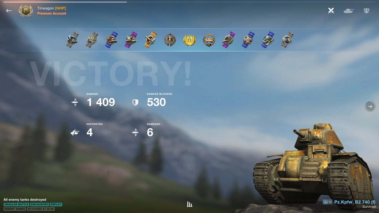 PzKpfw.B2 740 (f) 💨 German Collectable Tier IV Heavy / 1409 dmg / 4 frags🏆ACE MASTERY💪😎Tinwagon(NHP)