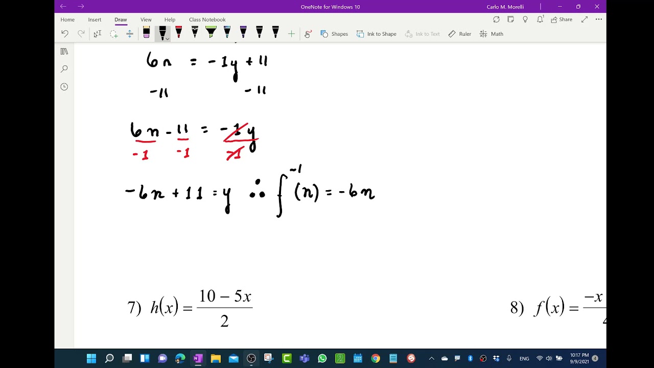 Inverse of Functions Worksheet Full Solutions (Pre-AP Algebra II)