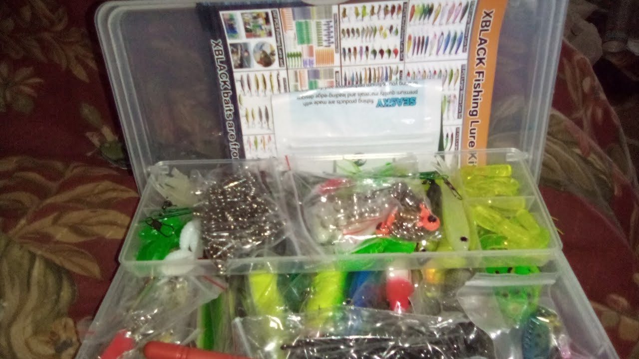 AMAZON FISHING KIT XBLACK 347 PEICE TACKLE KIT REVIEW!!!!! YouTube