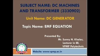 EMF EQUATION | DC & T | 3330902 | MR. SUNNY N. KHALAS