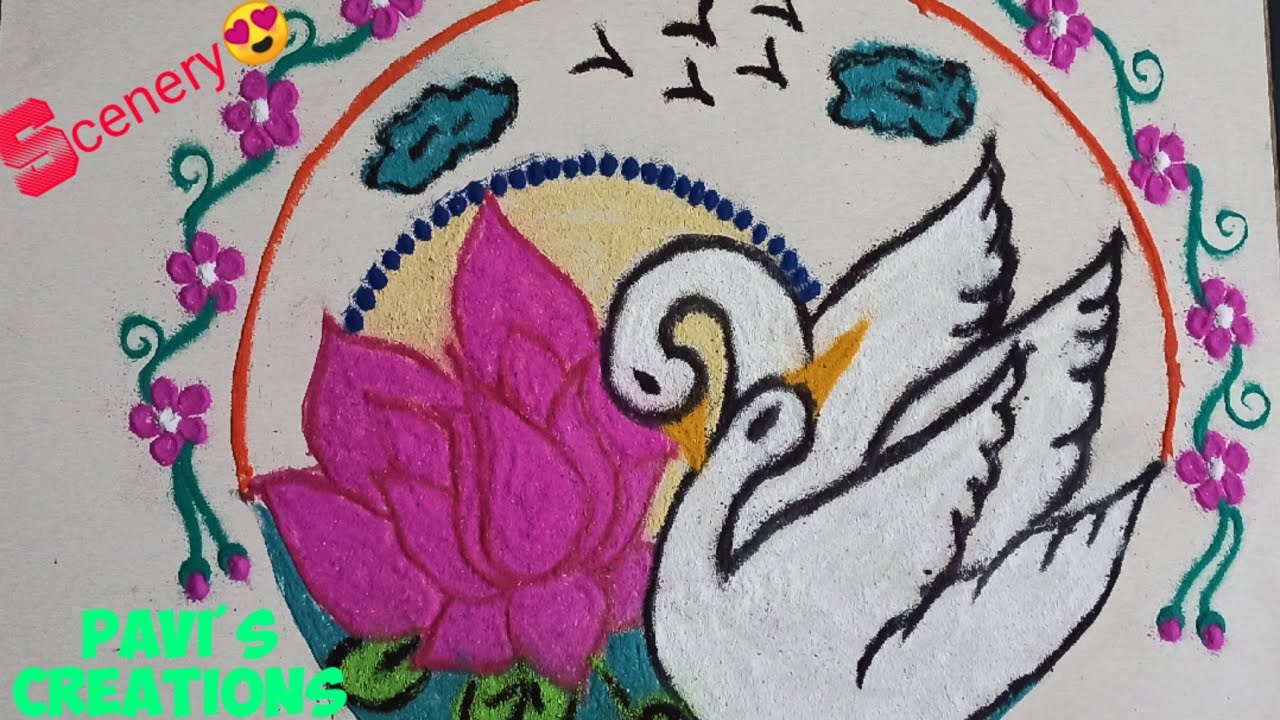 Simple Scenery Rangoli Scenery... Simple Rangoli - YouTube