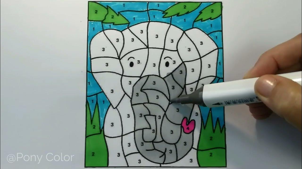 Color by Number Elephant, Learn Colors, for Kids YouTube