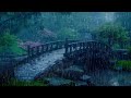 Sono Profundo natural com Barulho de Chuva na velha ponte do parque - Chuva e trovoadas para dormir