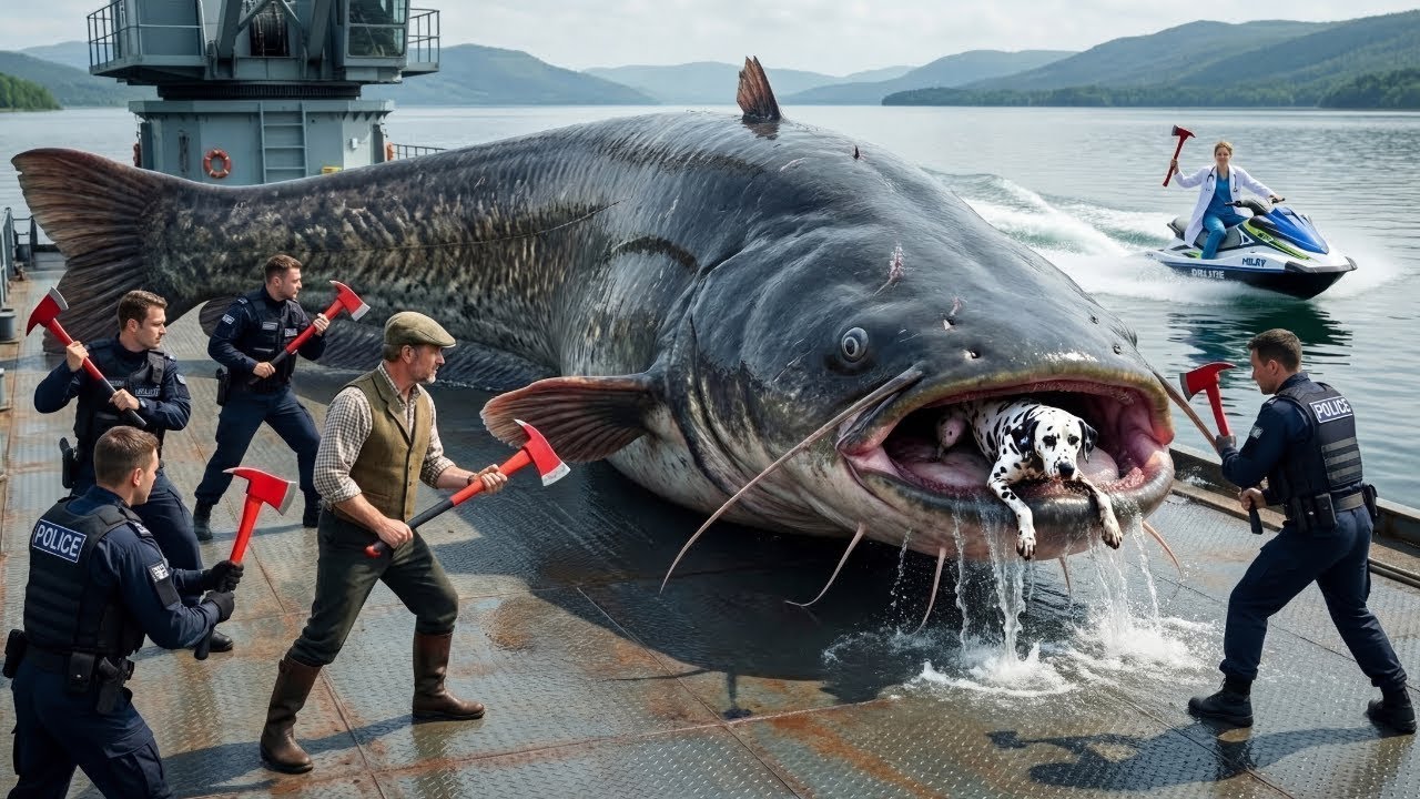 Heroic Rescue Team Saves the Poor Mother Spotted Dog from the Giant Catfish’s Deadly Jaws 🐕🐟