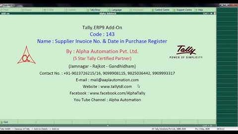 Tally Add On : Supplier Invoice No. & Date in Purchase Register in Tally.ERP9 software.