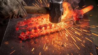 Forging a Knife from Scrap Chain! The Insane Skill of a Korean Blacksmith