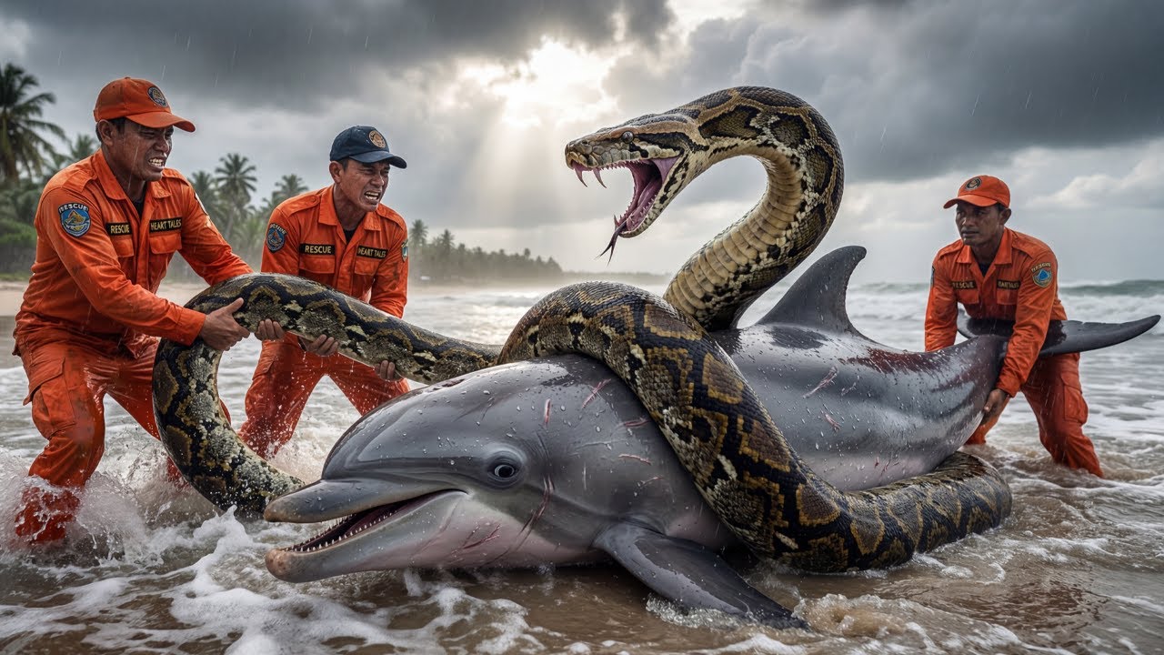 Heart-Touching Rescue: A Brave Team Saves a Helpless Dolphin from a Giant Python ❤️🐬