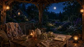 🌙 Summer Night Gazebo | Chamomile Tea, Cozy Blue Moon & Cottage Ambience (5 Hours)
