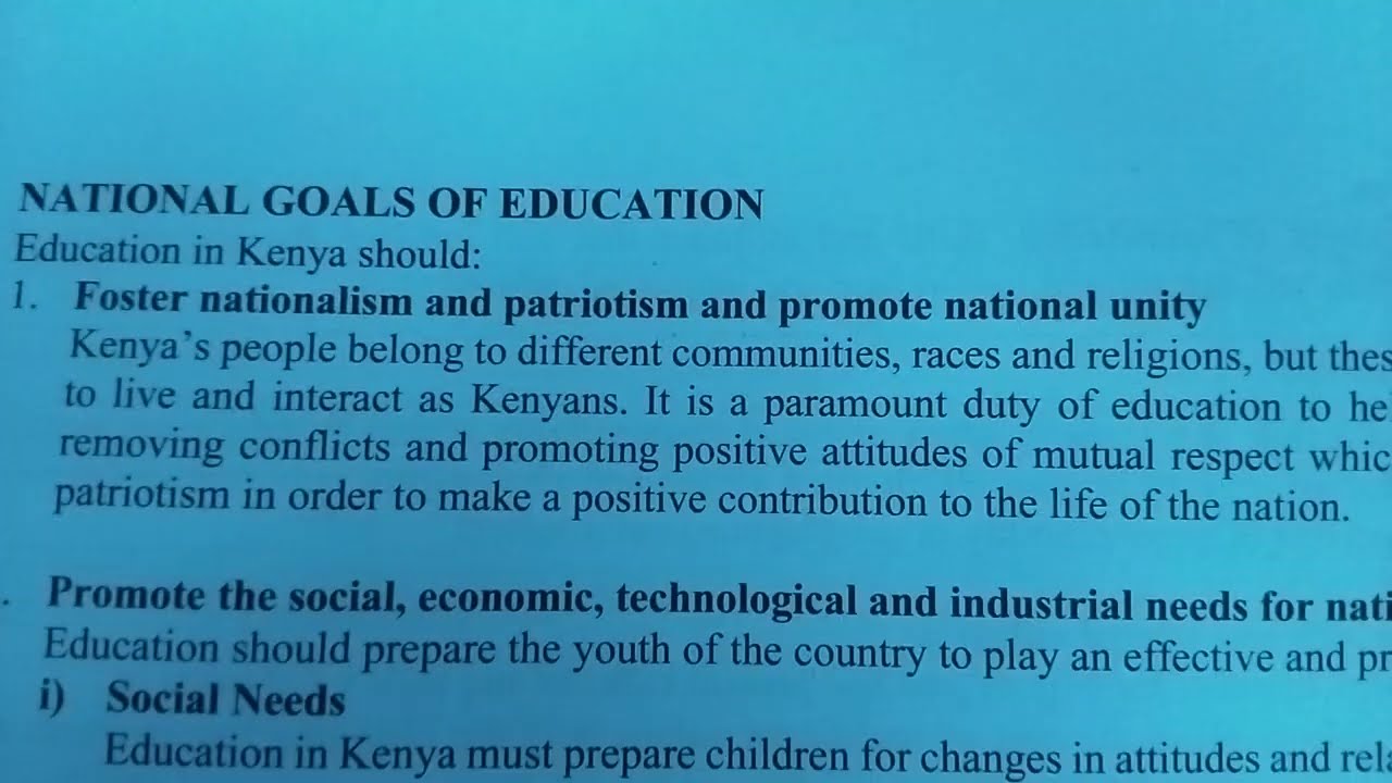 National Goals of CBE education in Kenya