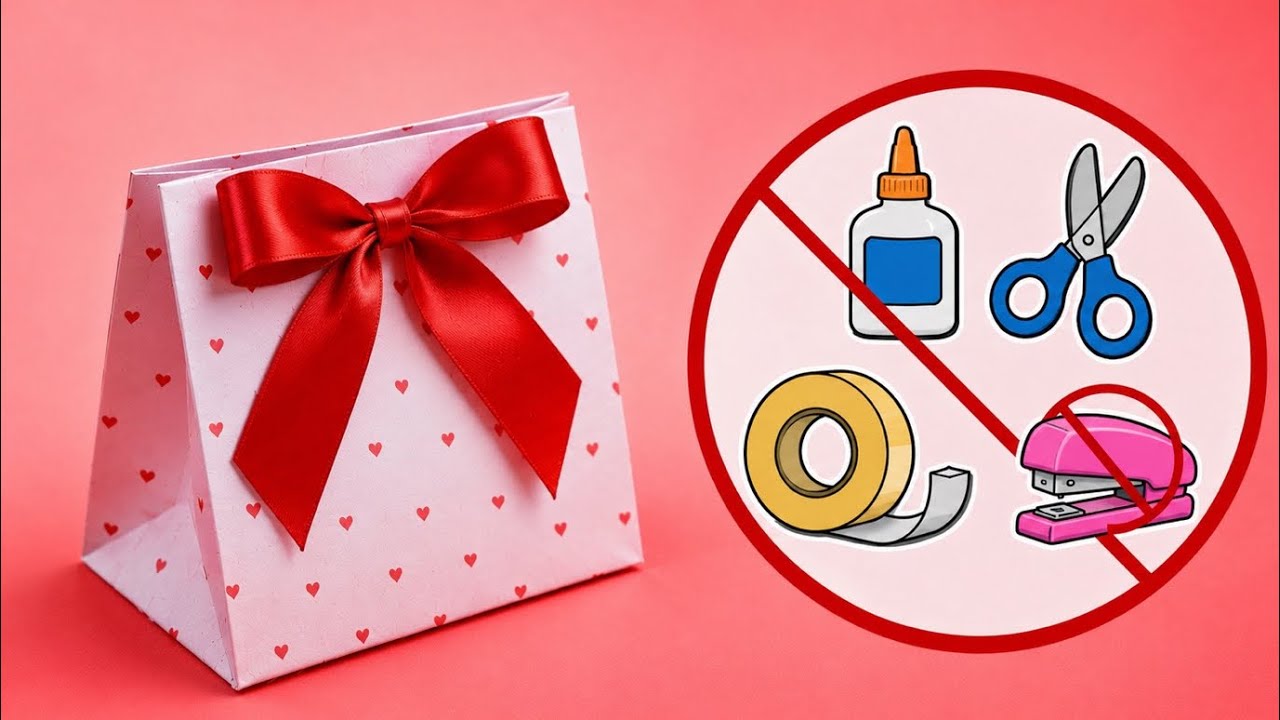 How to make paper bag without glue / origami paper bag / no glue paper ...