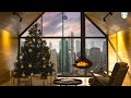 COZY CHRISTMAS Living Room Ambience in DOWNTOWN - JAZZ MUSIC FirePlace and RAIN SOUNDS