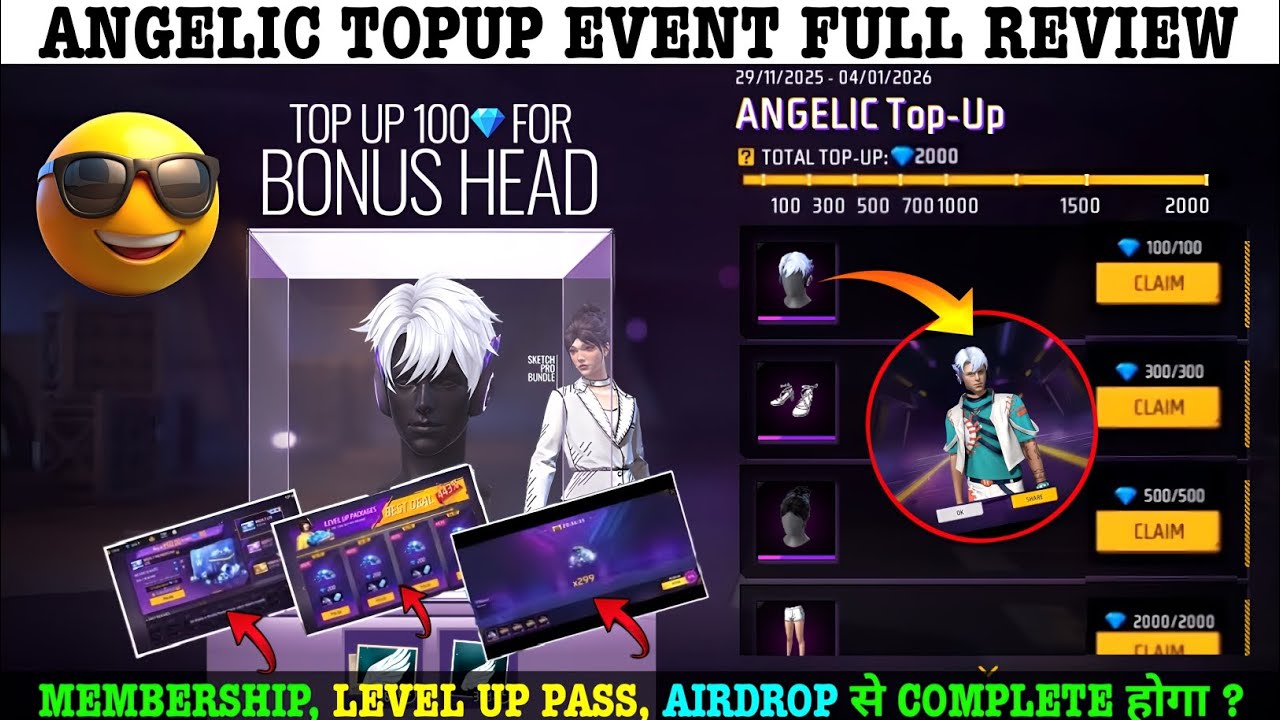Angelic Hair Topup Event Level Up, Weekly, Airdrop Se Complete Hoga FF New Topup Event Kaisa H