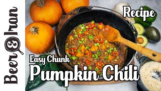 Easy Beer and Chunk Pumpkin Chili Recipe Cooked in a Cast Iron Dutch Oven Recipe