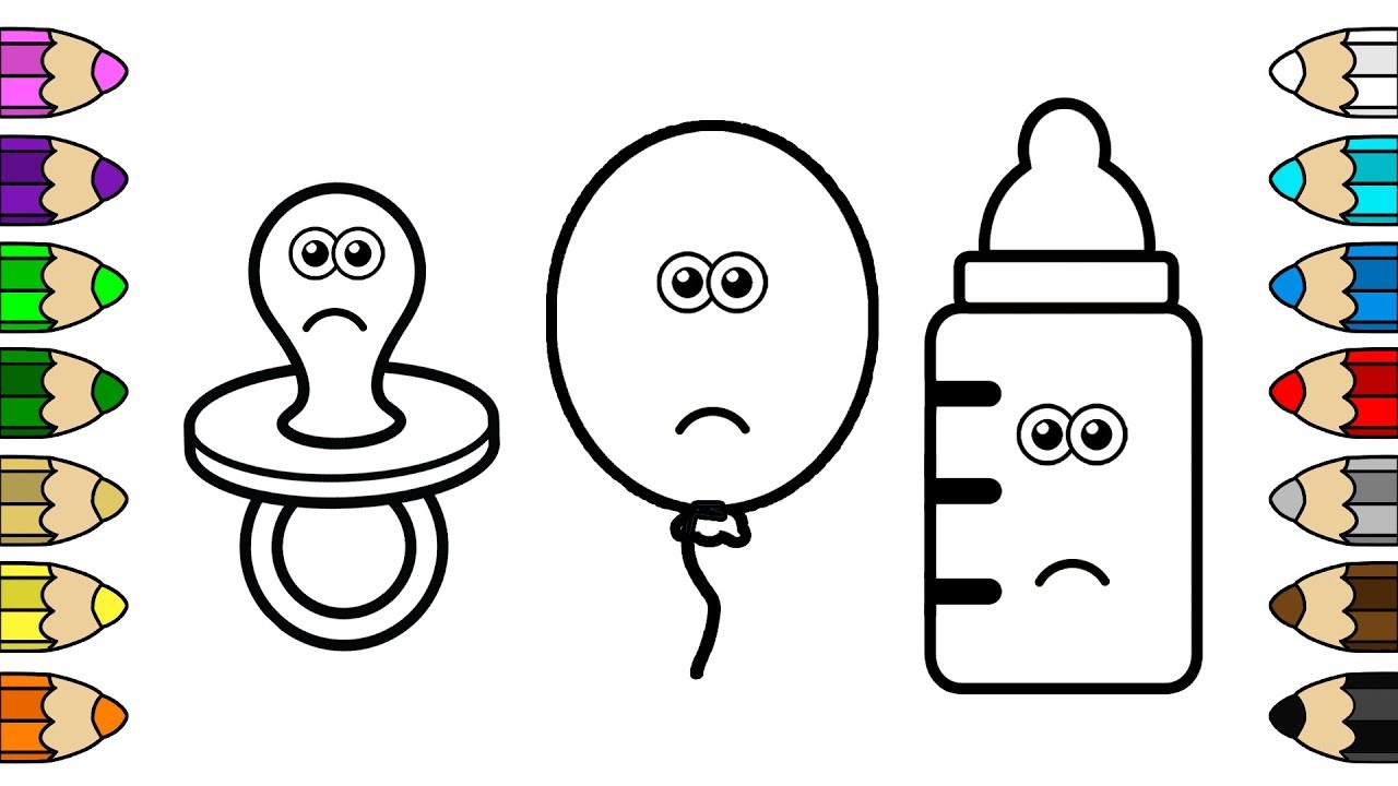 Download Coloring For Kids With Crying Balloon Baby Dummy Bottle Colouring Book Youtube