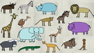 Draw 16 SAFARI ANIMALS! Drawing lesson for 4-7 years olds.