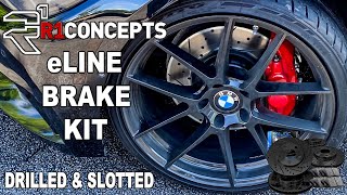 R1 Concepts KEDS11039 Eline Series Cross-Drilled Slotted Rotors And Ceramic Pads Kit Front 