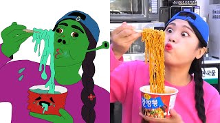 Mukbang Black Noodle TTeokbokki 뽀로로 떡볶이 짜장면 먹방 도나 DONA vs Drawing Meme