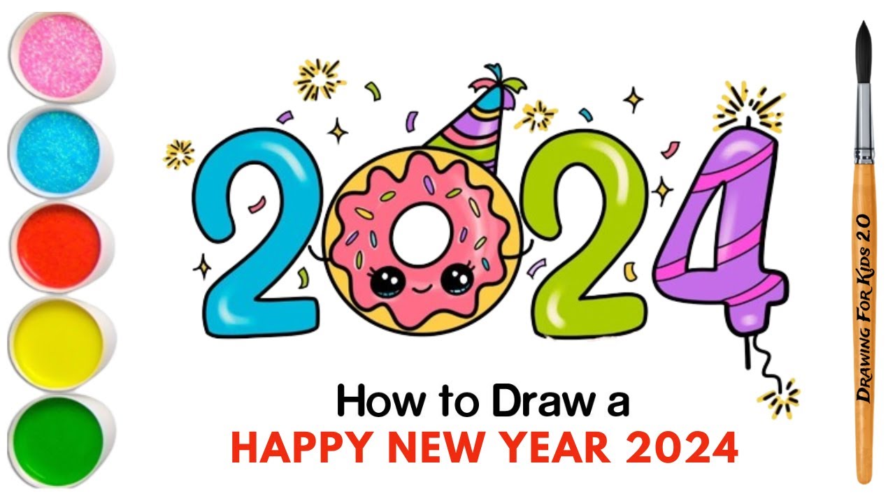 How to Draw 2024 Happy New Year Numbers Easy🎉happy new year 2024