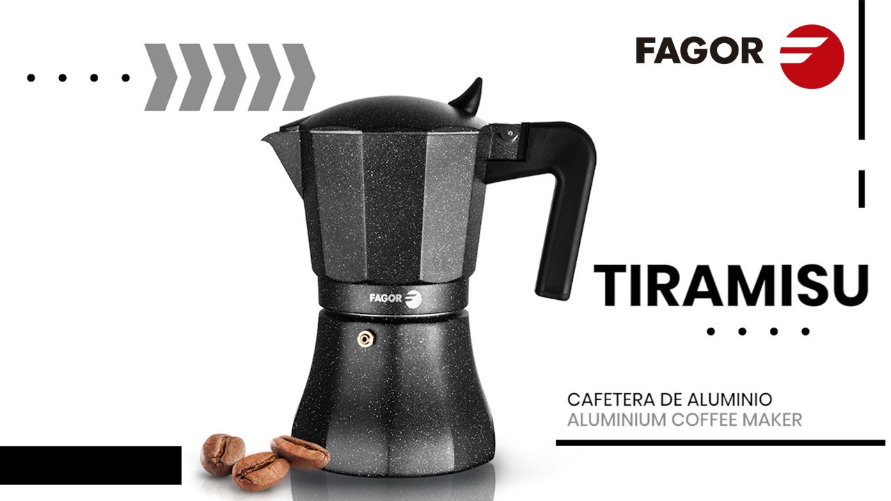 Cafetera tradicional - Tiramisú, Cafetera Italiana Aluminio 9 Tazas Café,  Junta Silicona, Vitrocerámica, Gas, Eléctrica FAGOR, Aluminio, Negro