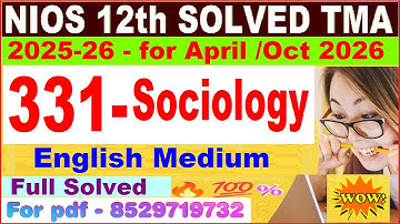 Nios Sociology 331 TMA solved 2025-26 in English | nios class 12 Sociology solved assignment 2025-26