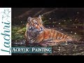 Tiger and water reflection painting in Acrylics - Lachri
